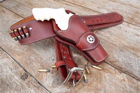 Leather Gun Belt Western Gun Belt with Double Fast Draw | Etsy