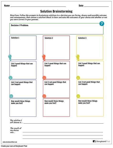 Brainstorming Solutions Worksheet Template Storyboard