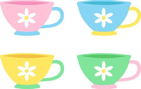 Set of Four Cute Pastel Tea Cups - Free Clip Art