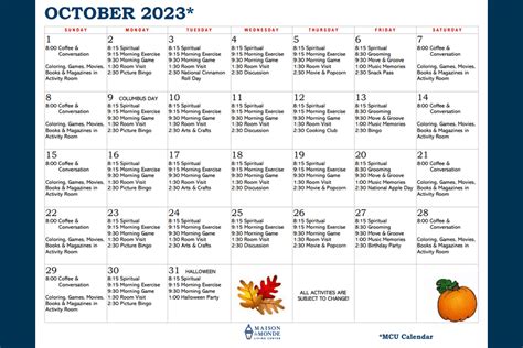 Maison du Monde Living Center - October MCU Activity Calendar