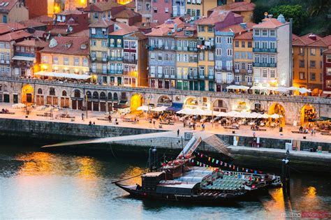 - View over Ribeira district at night, Porto, Portugal | Royalty Free Image