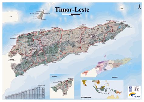 Detailed map of Timor Leste with relief, roads and cities | East Timor ...