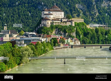 River Inn with city and castle of Kufstein, Kufstein, Tyrol, Austria ...