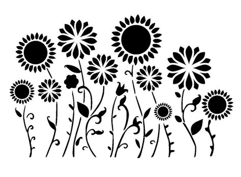 black and white silhouettes of sunflowers on a white background stock ...