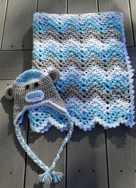 baby boy chevron ripple baby crochet blanket afghan