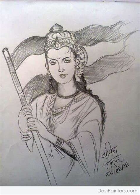 Pencil Sketch Of Bharat Mata - Desi Painters