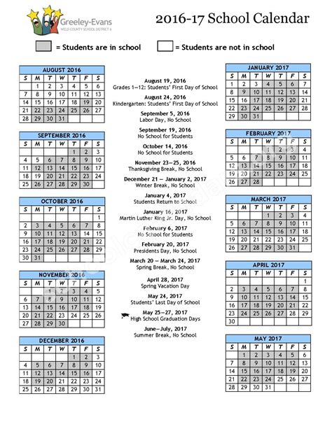 2016 - 2017 District Calendar | Greeley-Evans School District 6 ...