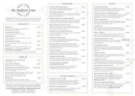 Menu at Rufford Arms Restaurant & Hotel, Scarisbrick