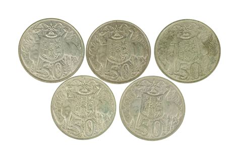 Lot - Five 1966 Australian 50 Cent Coins