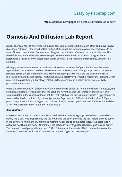 Osmosis And Diffusion Lab Report Free Essay Example