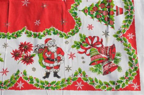 vintage Christmas linens, lot holiday print cotton tablecloths & cloth ...