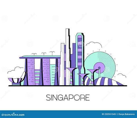 Singapore Skyline Vector Illustration Outline Stock Vector ...