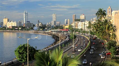 Beach and Marine drive with the Skyline of Mumbai City in the ...