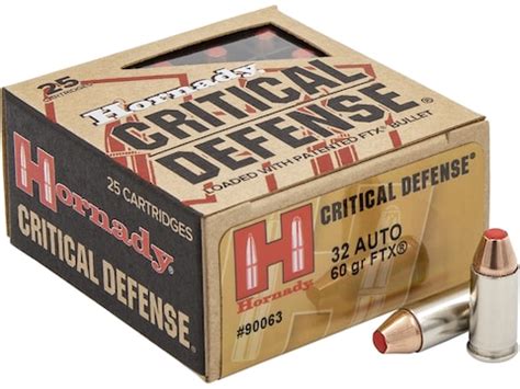 Hornady Critical Defense Ammo 32 ACP 60 Grain FTX Box of 25