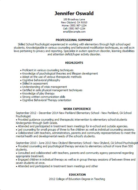 School Psychologist Resume Example | MyPerfectResume