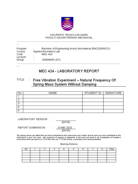 Free Vibration Experiment - Natural Frequency of Spring Mass System ...