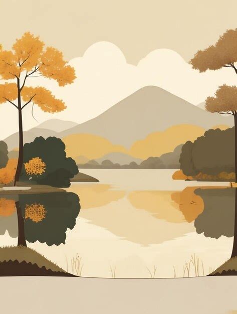 Premium AI Image | Autumn Reflections Landscape with Lake in the Style of