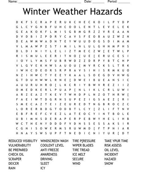 Winter Weather Hazards Word Search - WordMint