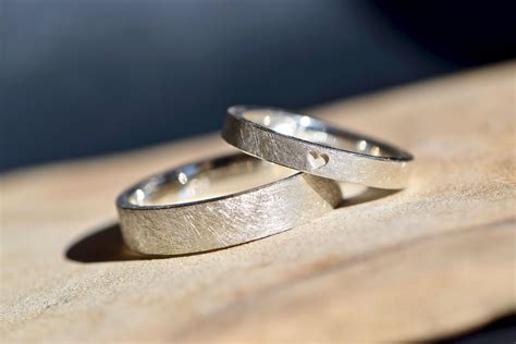 Wedding rings silver narrow with engraved heart also as friendship ...