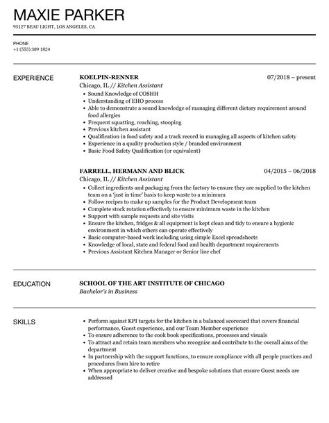 Kitchen Assistant Resume Samples | Velvet Jobs