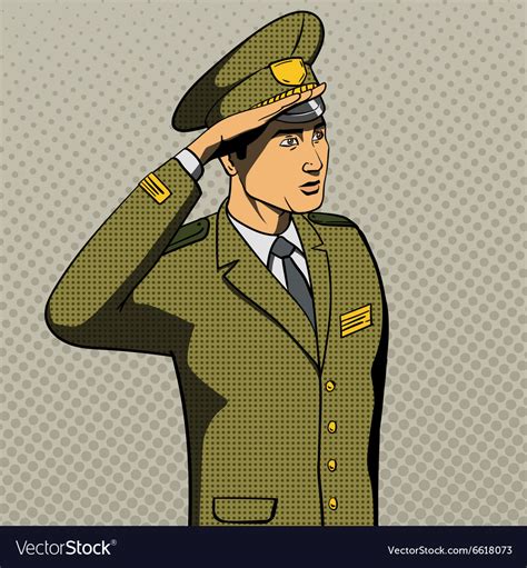 Military man salutes pop art style Royalty Free Vector Image