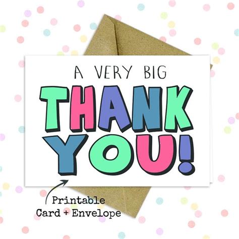 Big Thank You Card/ Colorful Thank You Card/ Print Thank You | Etsy