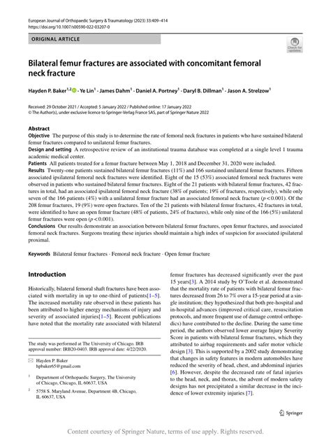 Bilateral femur fractures are associated with concomitant femoral neck ...