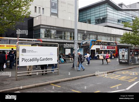 Piccadilly gardens bus station Manchester England UK Stock Photo - Alamy