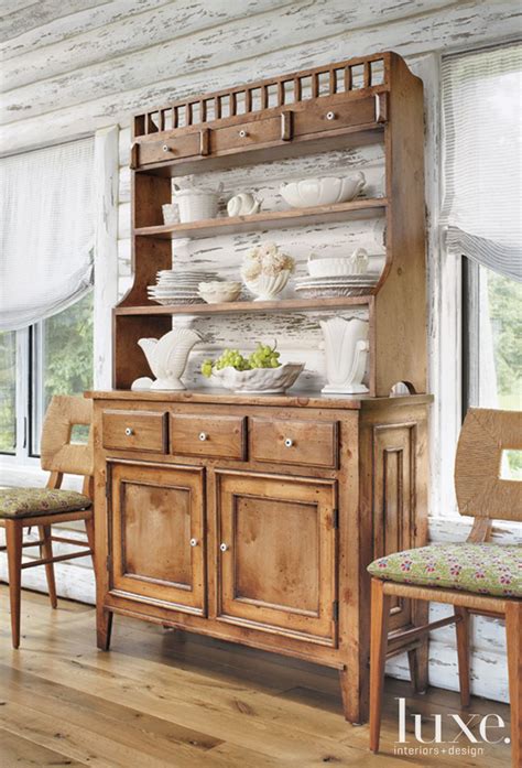 Country White Dining Room Detail with Pine Hutch - Luxe Interiors + Design