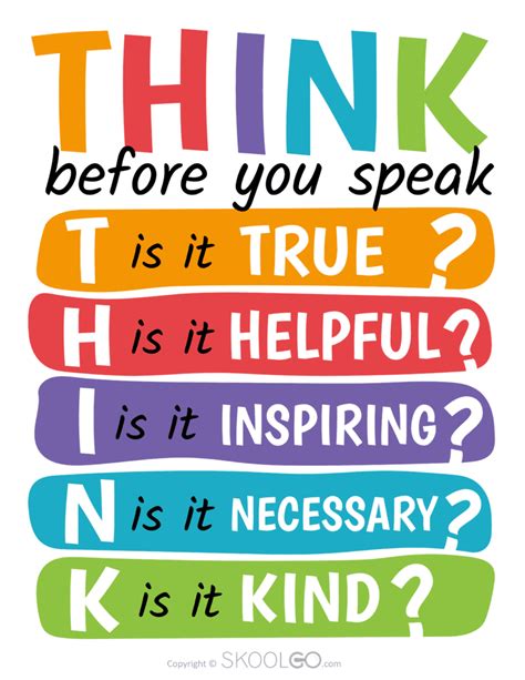 Think Before You Speak - Free Classroom Poster - SKOOLGO