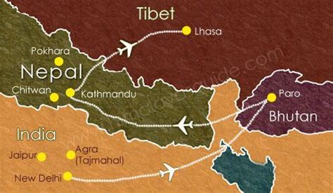 The perfect flight route India, Bhutan, Nepal, Tibet for a dream trip ...