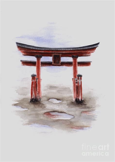 Red Torii japanese temple gate. Painting by Mariusz Szmerdt - Pixels