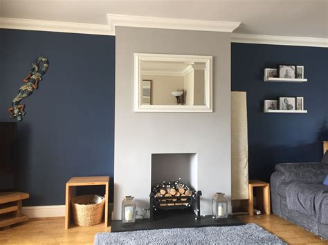 Breton blue dulux and grey lounge | Cozy grey living room, Feature wall ...