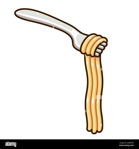 Cartoon drawing of spaghetti noodles on fork. Hanging long pasta ...