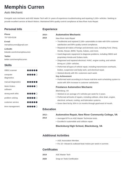 Mechanic Resume—Examples and Tips (+Skills & Objective)