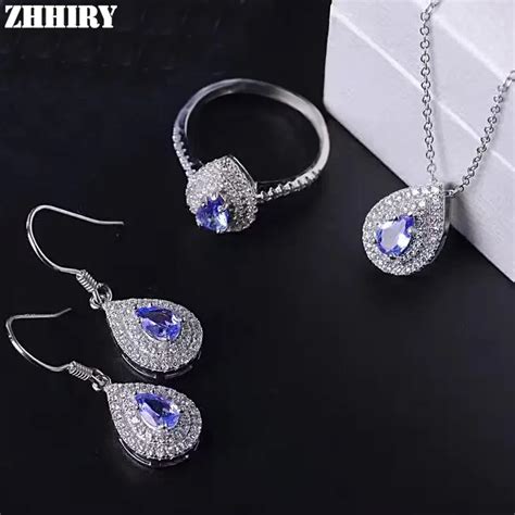 ZHHIRY Women Natural Tanzanite Jewelry Sets Gemstone Pendant Necklace ...