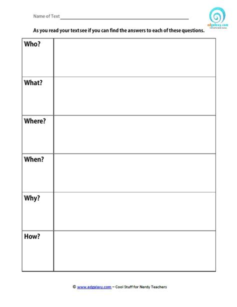 Printable 5 W's tool for Students — Edgalaxy - Teaching ideas and Resources