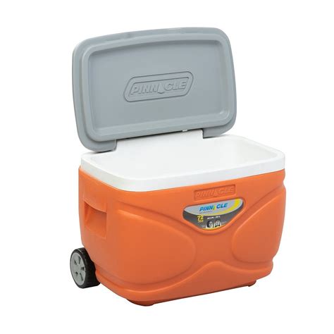 Prudence Portable Hard Ice Chest on Wheels for Camping, 31 qt, Orange