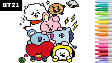 BT21 Coloring Pages Chimmy TaTa Cooky Shooky Mang RJ - YouTube