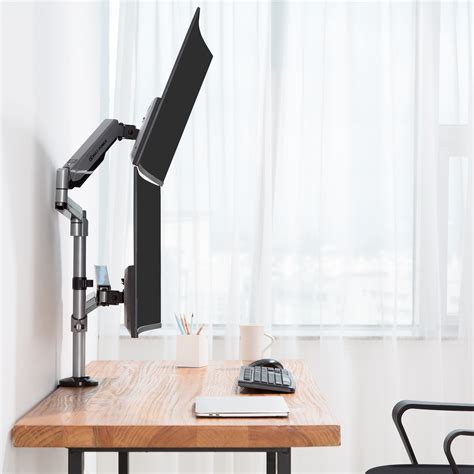 AVLT Dual 17"-32" Stacked Monitor Arm Desk Mount fits Two Flat/Curved ...