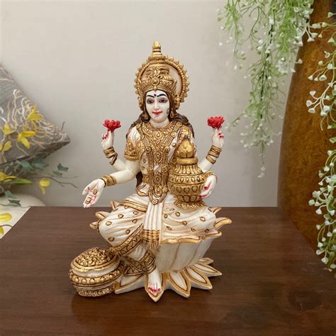 7” Goddess Lakshmi Marble Dust & Resin Idol - Decorative Figurine ...