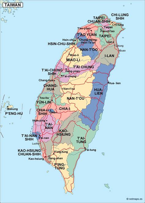 taiwan political map. Eps Illustrator Map