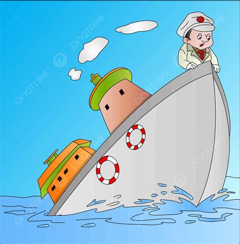 Ship Sinking With Captainillustration Man Captain Art Vector, Man ...