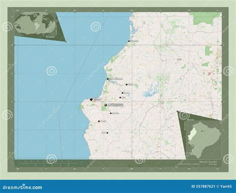 Manabi, Ecuador. OSM. Labelled Points of Cities Stock Illustration ...