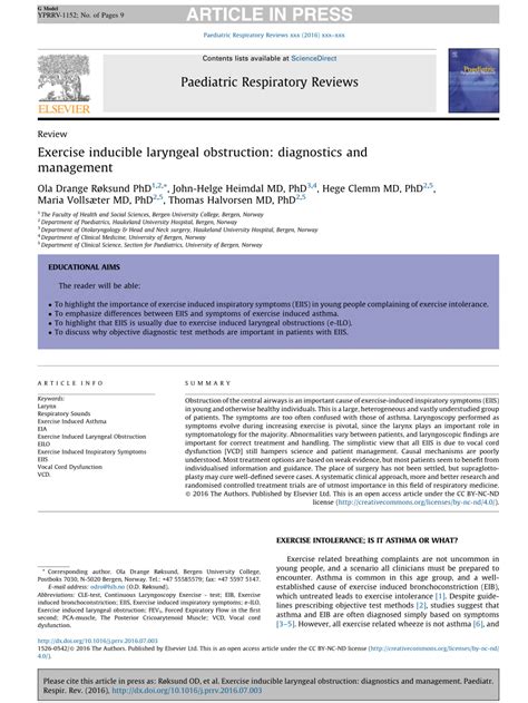 (PDF) Exercise inducible laryngeal obstruction: Diagnostics and management