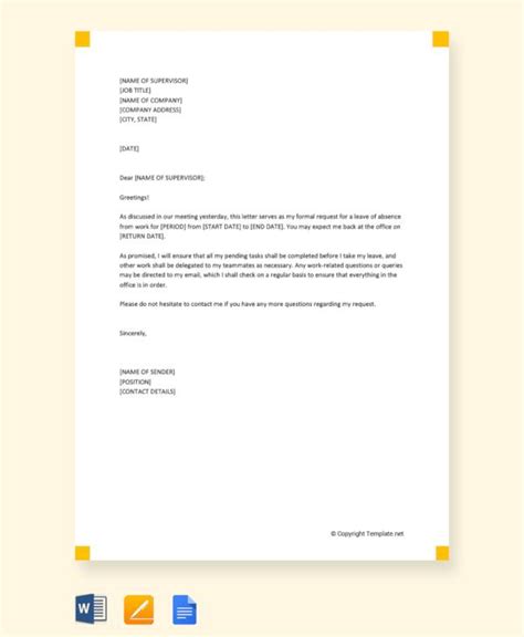 Letter Of Leave Of Absence Template