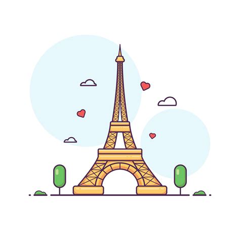 Cute adorable cartoon romantic Eiffel tower France illustration for ...