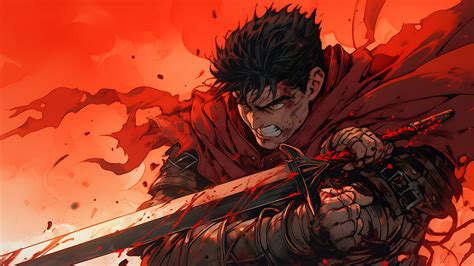 Guts in Battle Red Desktop Wallpaper - Cool Berserk Wallpaper 4K