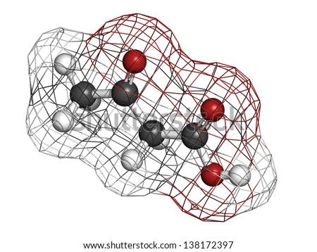 Ketone body (acetoacetic acid), molecular model. Atoms are represented ...