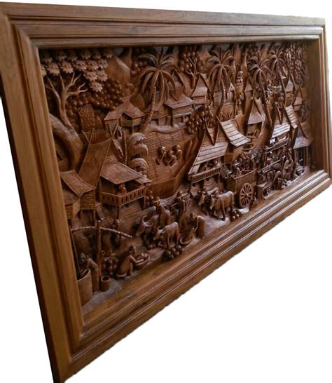 Large Carved Teak Wood Wall Art Decor 3D Panel With Beautiful | Etsy